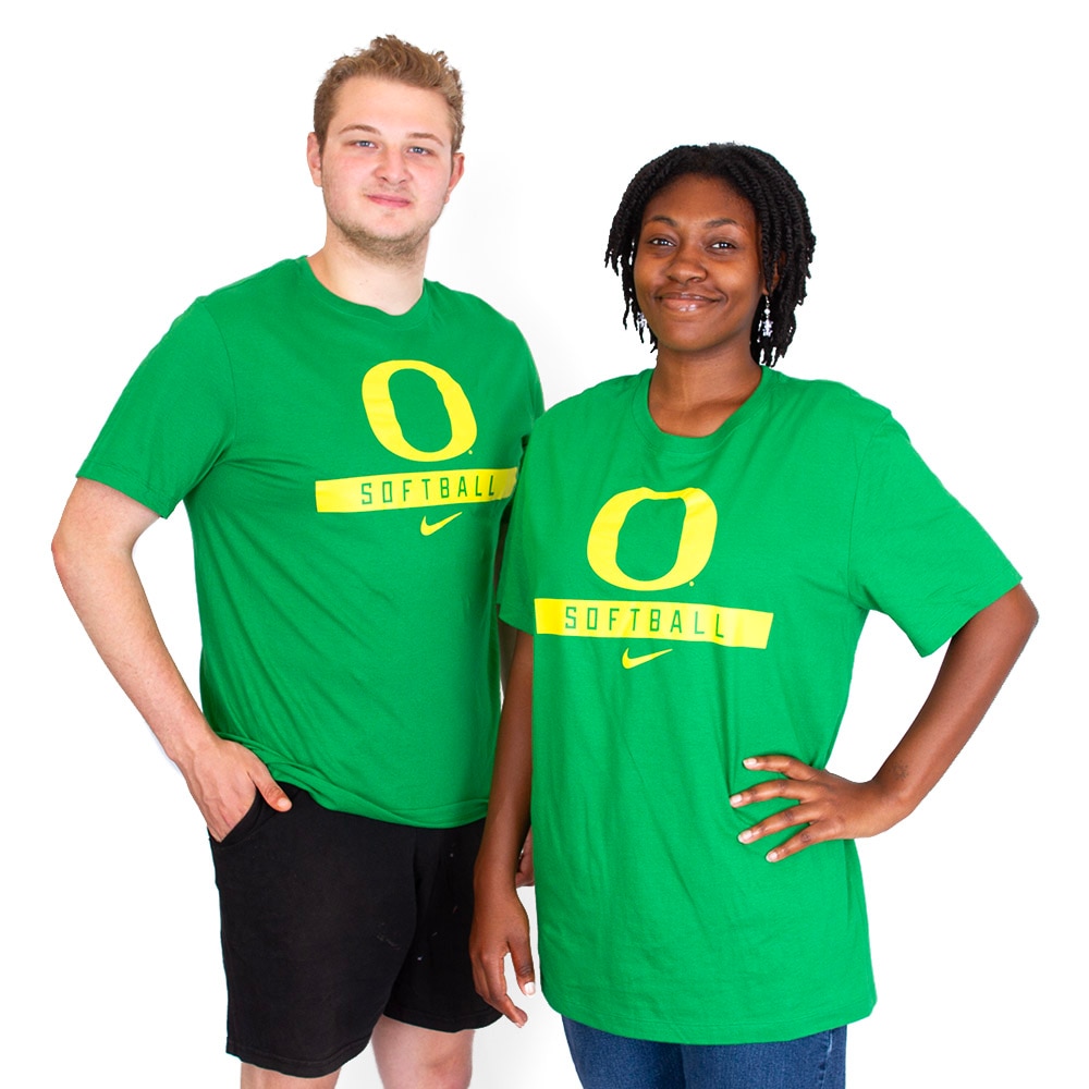 Classic Oregon O, Nike, Green, Crew Neck, Cotton, Women, Unisex, Softball, Basic, T-Shirt, 906445